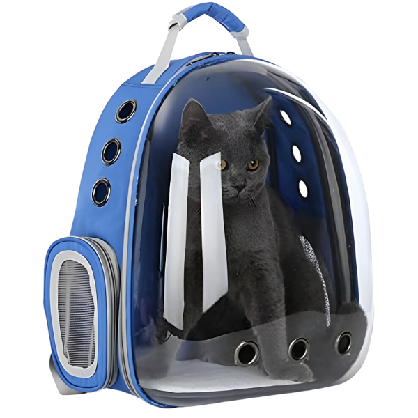 Mochila Pet Para Transporte De Cães E Gatos Visão Panorâmica (AZUL)